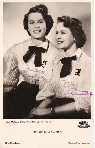 Foto-AK Isa und Jutta Günther mit Autogrammen