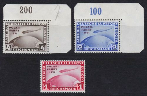 Deutsches Reich 456/58 postfr/mnh Polarfahrt 1931 Eckrandstücke BPP Foto-Attest