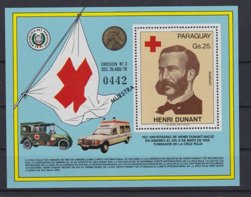 Paraguay Block 323 postfr./mnh Rotes Kreuz red cross Henry Dunant MUESTRA