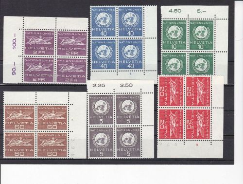 Schweiz ONU/UNO 22/27 4er-Blocks postfr./mnh Michel 64 €