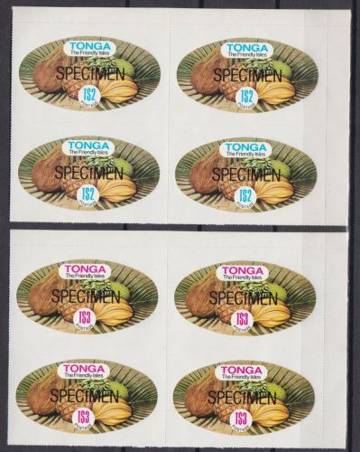 Tonga 837/38 4er-Blocks Eckrand rechts postfr./mnh Früchte fruits 1982 SPECIMEN