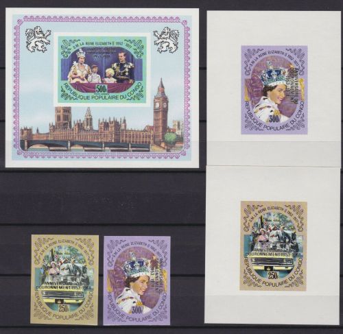 Kongo 645/646+Bl.17 B + de Luxe Blocks postfr./mnh Queen Elizabeth II.