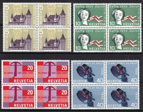 Schweiz aus 469/788 postfr./mnh Pro Juventute &Pro Patria 4er-Blocks Michel 131€