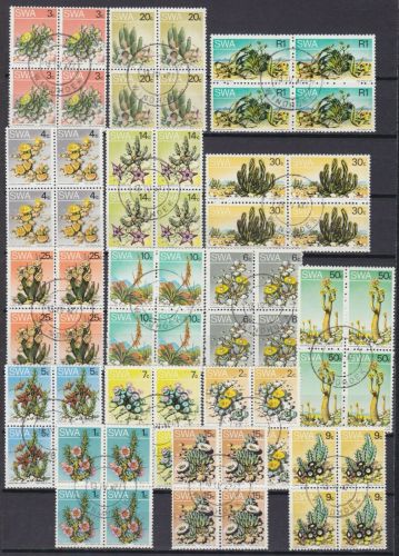 SWA Namibia 373/388 4er-Blocks gest./used Blumen flowers