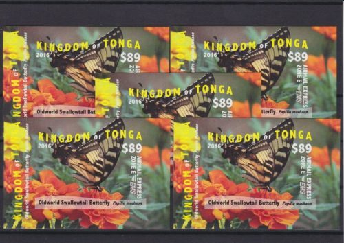 Tonga 5 x Block 94 U postfr./mnh Schmetterlinge butterflies ungez. IMPERF.