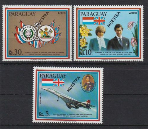 Paraguay 3392/3394 postfr./mnh Flugzeuge Concorde Lady Diana MUESTRA