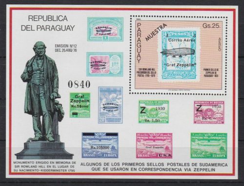 Paraguay Block 350 postfr./mnh Zeppelin Sir Rowland Hill MUESTRA