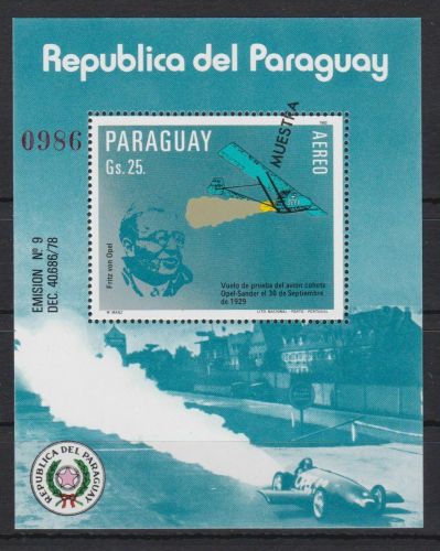 Paraguay Block 384 postfr./mnh Luftfahrt aviation Autos cars MUESTRA
