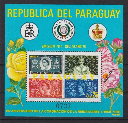 Paraguay Block 325 postfr/mnh Queen Elizabeth MUESTRA