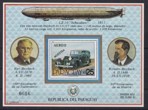 Paraguay Block 349 postfr/mnh Zeppelin Autos cars Maybach MUESTRA
