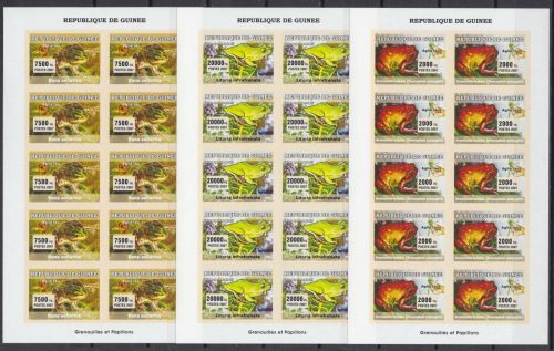 Guinea 4677/4679 postfr./mnh Schmetterlinge Kröten Frösche 2007 ungez.IMPERF.