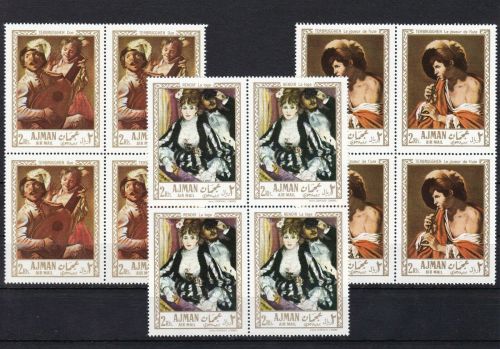 Ajman 209/14A+B 4er-Blocks+Bl. 21 postfr./mnh Gemälde paintings Michel 71 €