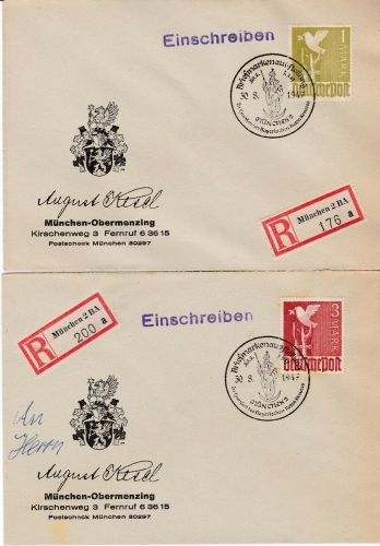 Alliierte 959+961 je mit SST Briefmarkenausstellung München 30.8.1947