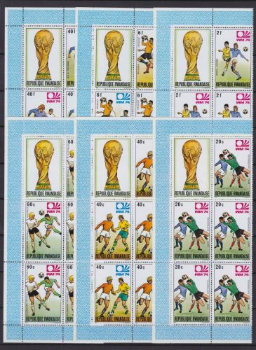 Ruanda 6 x 626/633 A mit Zierfeld postfr./mnh Fußball soccer 1974