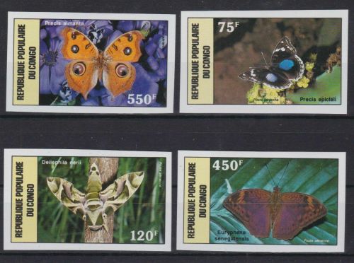 Kongo 1087/1090 postfr./mnh Schmetterlinge butterflies ungez.IMPERF.