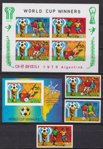 Korea 1777/1780 + Block 52 B postfr./mnh Fußball soccer 1978 ungez.IMPERF.