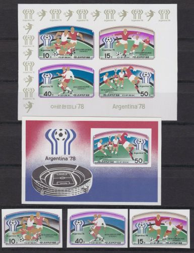 Korea 1676/79 + Block 41 B postfr./mnh Fußball soccer 1978 ungez.IMPERF.