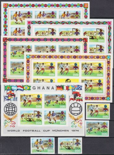 Ghana 564/567+Block 57+Kleinbogen postfr./mnh Fussball soccer 1974 IMPERF.