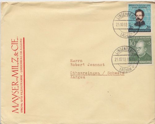 Bund 155+157 MiF auf Brief 1952