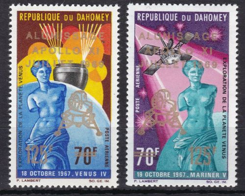 Dahomey 387/388 postfr./mnh Weltraum space with GOLD overprint proof
