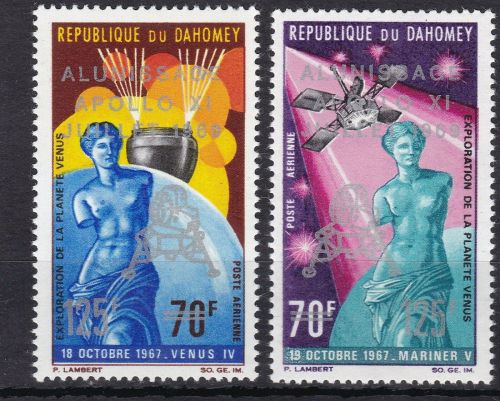 Dahomey 387/388 postfr./mnh Weltraum space with SILVER GOLD overprint proof