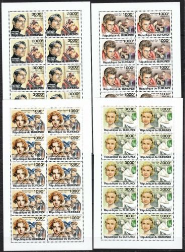 Burundi 2162/2165 postfr./mnh James Dean Grace Kelly Dietrich Gable Michel 95 €.