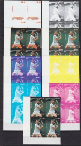 Grenadinen von St. Vincent 612 postfr./mnh Tennis 9 Phasendrucke 4er-Bl.proofs