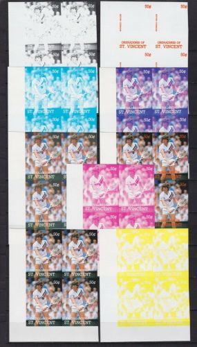 Grenadinen von St. Vincent 607 postfr./mnh Tennis 9 Phasendrucke 4er-Bl.proofs