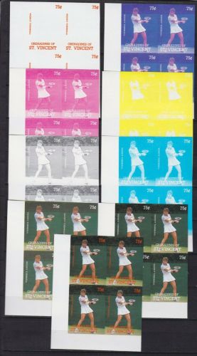 Grenadinen von St. Vincent 608 postfr./mnh Tennis 9 Phasendrucke 4er-Bl.proofs