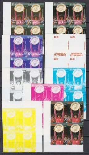 Grenadinen von St. Vincent 613 postfr./mnh Tennis 9 Phasendrucke 4er-Bl.proofs