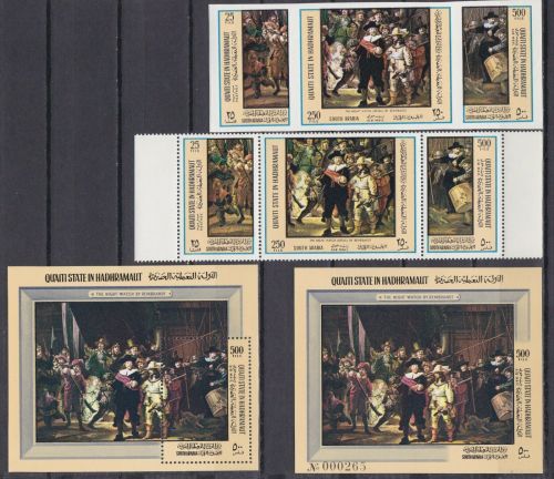 Aden Hadhramaut 165/167 + Block 20 A+B postfr./mnh Gemälde paintings Michel 103€