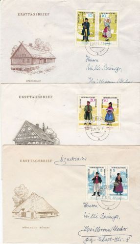 DDR 1074/79 auf 2 Briefen + 3 FDC´s Trachten Michel 120 €