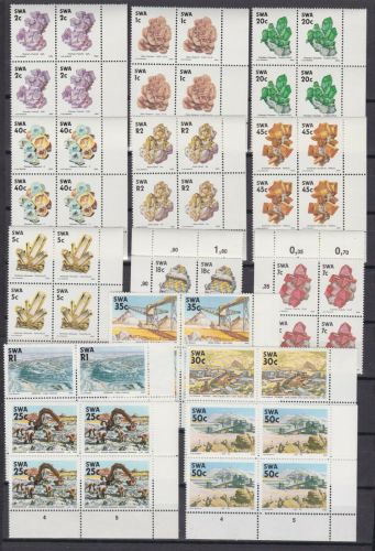 SWA 649/63 4er-Blocks Eckrand postfr/mnh Mineralien Bergwerke Diamanten 1989