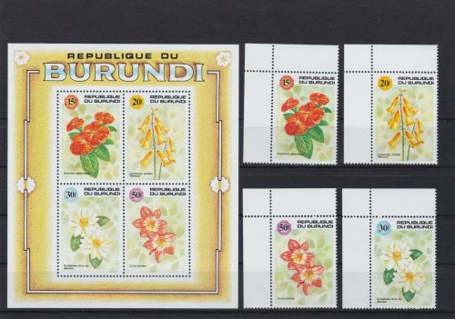 Burundi 1726/29 A + Block 130 C postfr./mnh Blumen flowers 1992