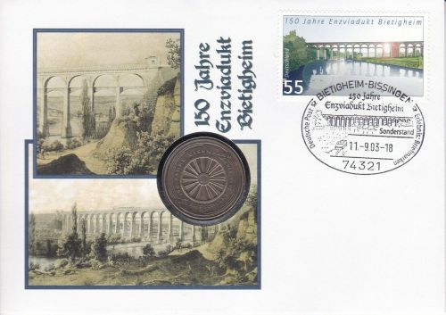 Numisbrief BRD 5 DM 1985 150 Jahre Enzviadukt Bietigheim 2003