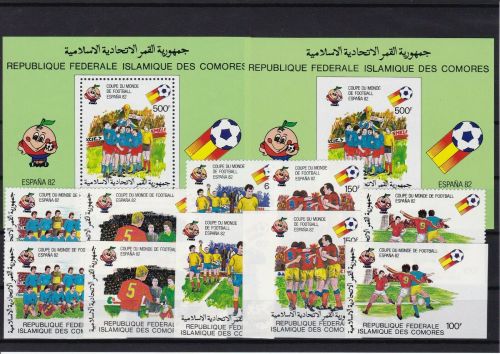 Komoren 614/618 + Block 226 A+B postfr./mnh Fußball soccer 1986