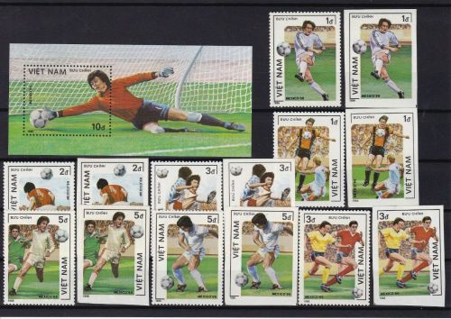 Vietnam 1664/1670 A+U + Block 44 postfr./mnh Fußball soccer 1986