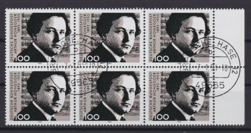 Bund 1596 6er-Block gest. mit Plattenfehler III + IV + V 1992