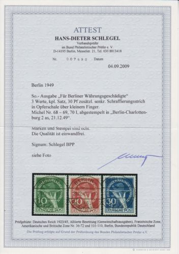 Berlin 68/70 mit Vollstempel und 70 PF I mit Attest Schlegel