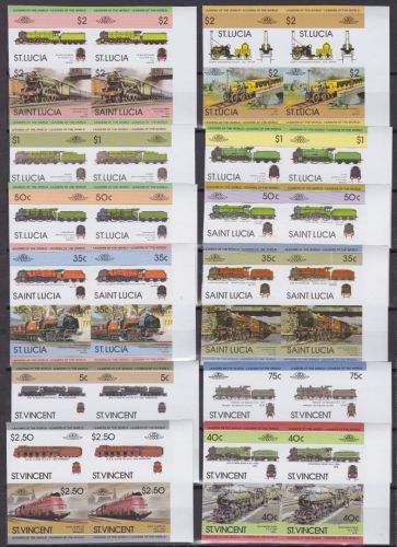St. Vincent + St. Lucia postfr./mnh Eisenbahn Phasendrucke proof