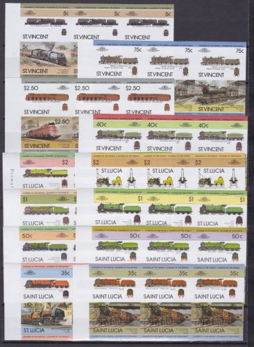 St. Vincent + St. Lucia postfr./mnh Eisenbahn Phasendrucke proof