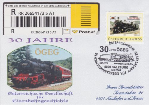 Österreich PM R-Brief 30 Jahre ÖGEG Eisenbahn railway 2004