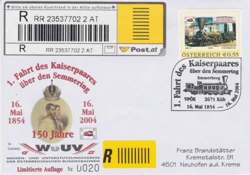 Österreich PM R-Brief Semmering 1.Fahrt Kaiserpaar Eisenbahn railway 2004