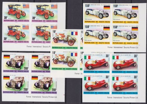 Obervolta 563/567 4er-Blocks postfr./mnh Autos cars ungez.IMPERF. 1975