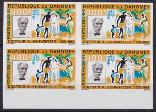 Dahomey 266 4er-Block postfr. Albert Schweitzer 1966 ungez.IMPERF.
