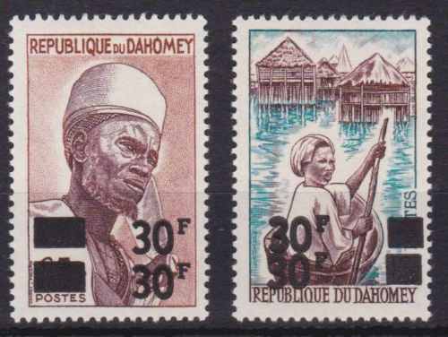 Dahomey 304/305 postfr. Überdrucke 1967 doppelter Aufdruck