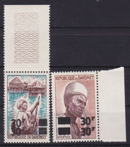 Dahomey 304/305 postfr. Überdrucke 1967 doppelter Aufdruck