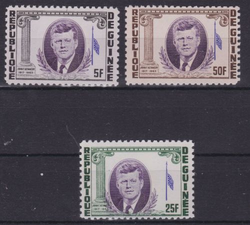 Guinea 226/28 postfr. John F. Kennedy JFK 1964 USA Flagge ohne rote Farbe