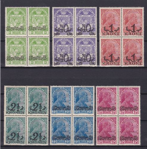 Liechtenstein 11/16 4er-Blocks postfr. Aufdrucke 1920