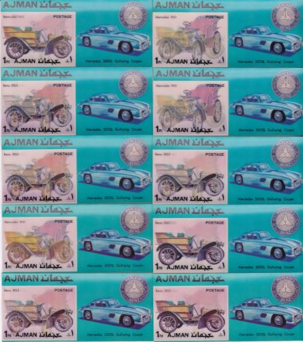 Ajman Block 376 postfr. Autos cars Mercedes Benz 1972 3-D